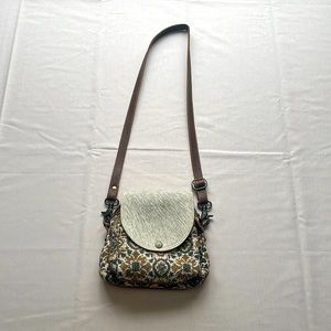 Myra Cowhide and Canvass Purse with Adjustable Shoulder Strap